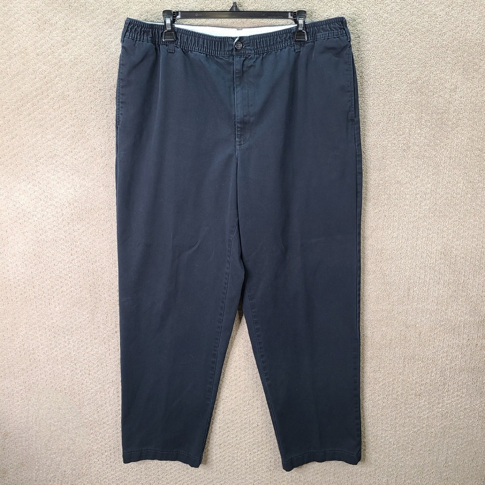 Vintage Lands End Pants Mens 38x32 Navy Blue Elastic Waist Cotton Blend Chino